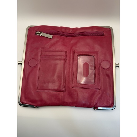 Hobo International‎ Pink Fuchsia Leather Lauren Clutch Wallet Double Kisslock